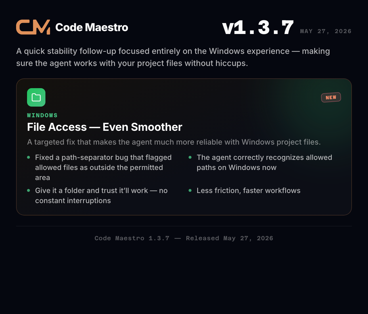 Code Maestro 1.3.7 - Smoother Sailing on Windows